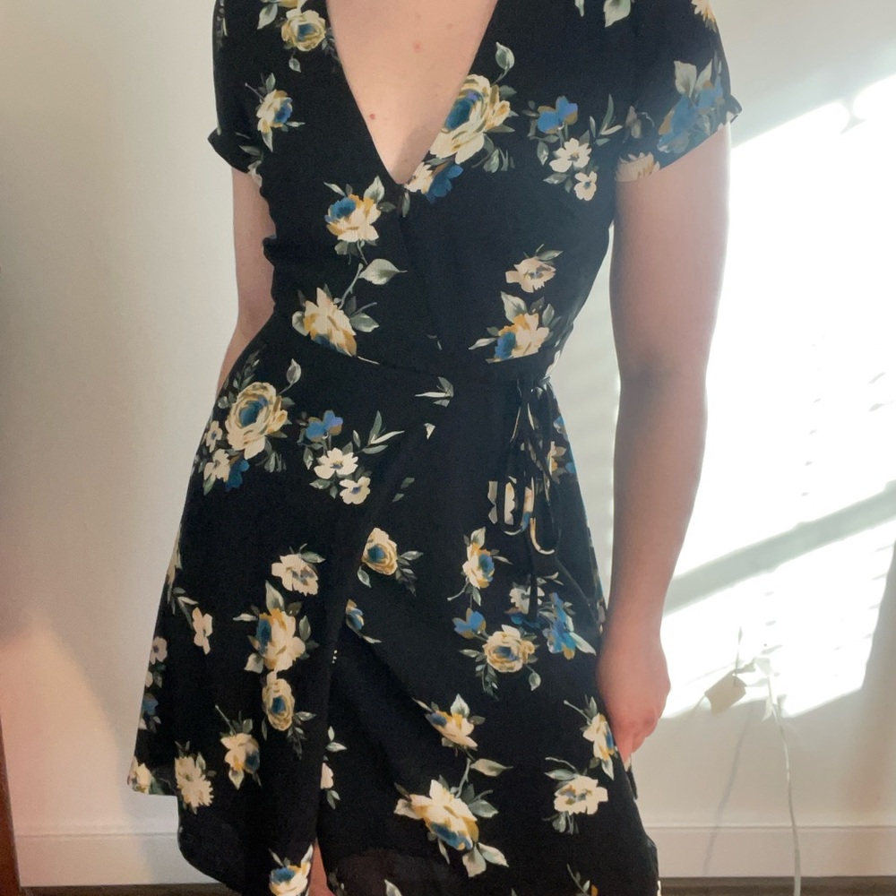 Black Wrap Floral Dress